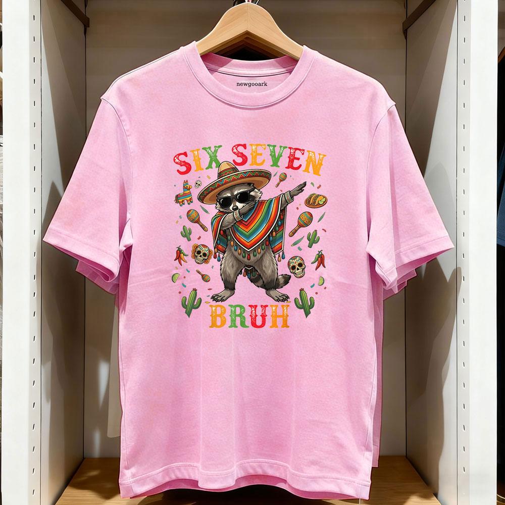 Funny Raccoon Dabbing Cinco De Mayo Mexican Sombrero Taco Six Seven Bruh Mouse TShirt Women Unisex Casual cotton printed t shirts S