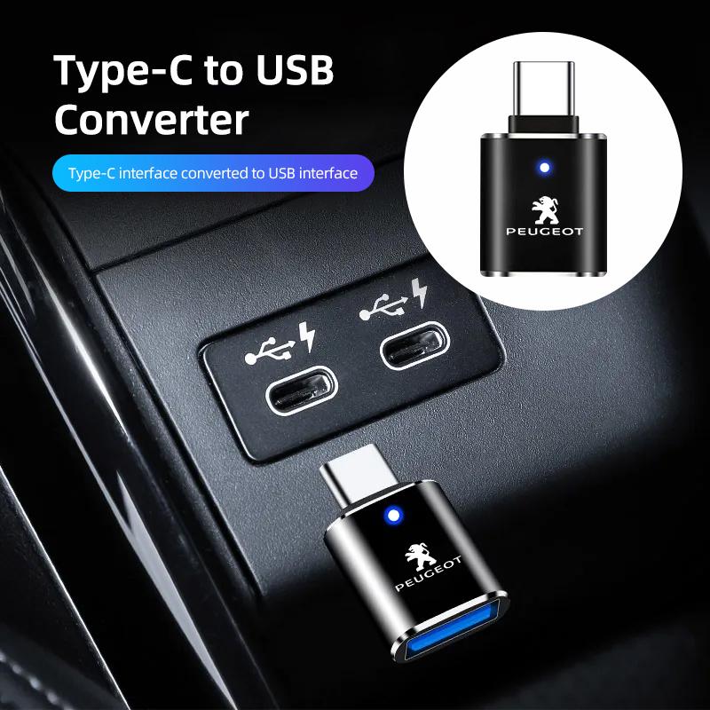 Type-C To USB Adapter OTG Connector Car Accessories For Peugeot 5008 508 408 4008 308 3008 208 2008 Landtrek Rifter e-Expert