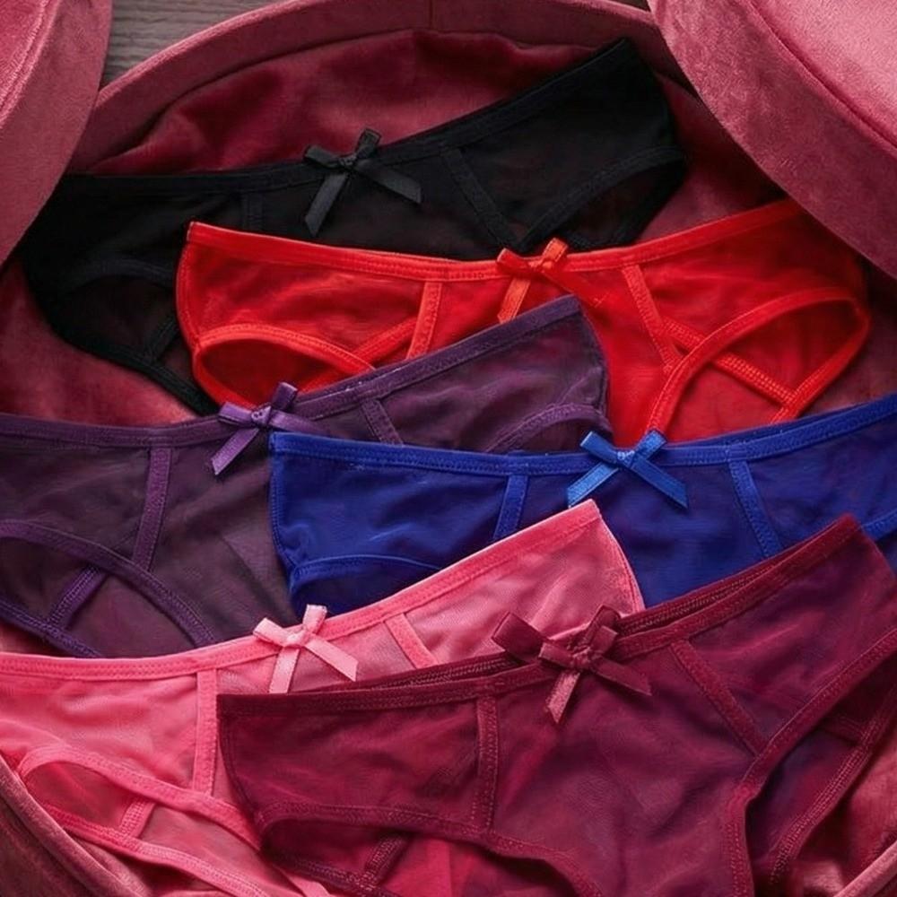 Transparent Fun Female Nylon Ladies Bow Lace Thongs Briefs Lingerie Lace Underwear