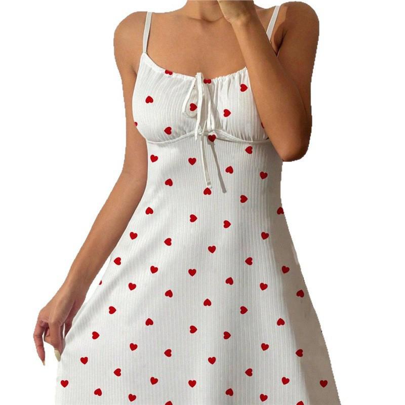 European & American Lace-up Heart Camisole Pajamas: Casual, Sexy Nightdress with Bow Tie Detail for Indoor & Outdoor Wear