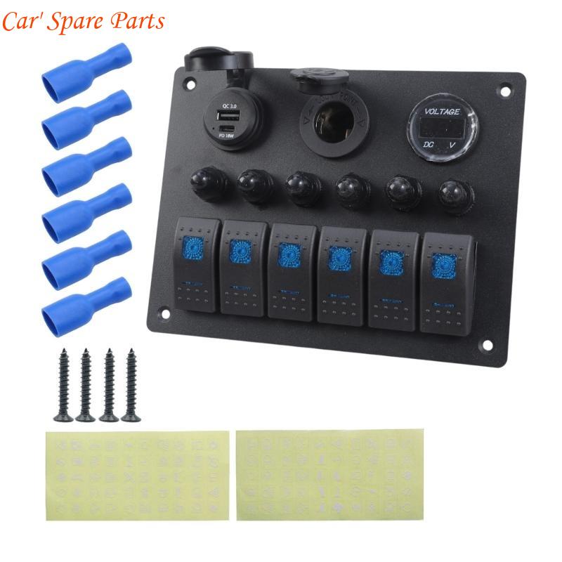 Y4UA Waterproof 6 Gang Switches Panel Marine Vehicle Switches Panel Quick Fixing
