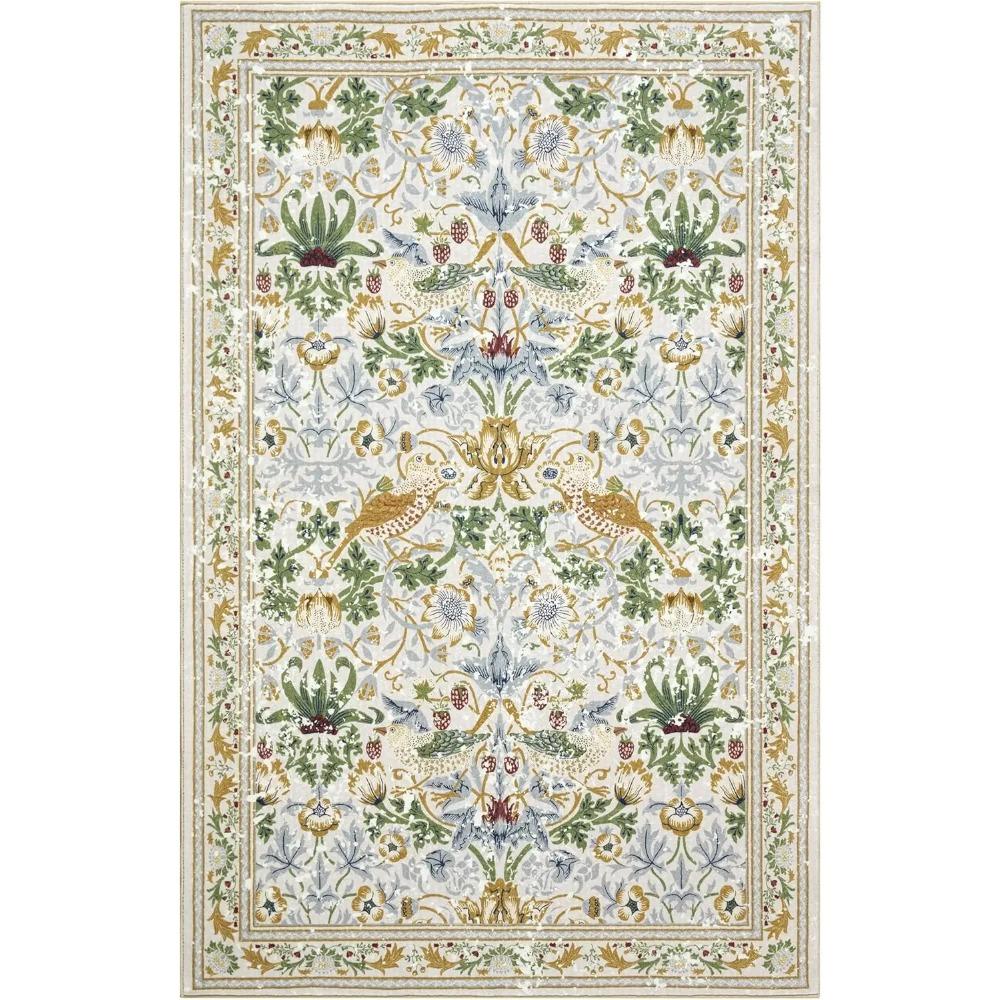 Retro French Sparrow Strawberry Meadow Art Carpet for Living Room Sofa Decor Rug Bedside Kitchen Coffee Table Mat