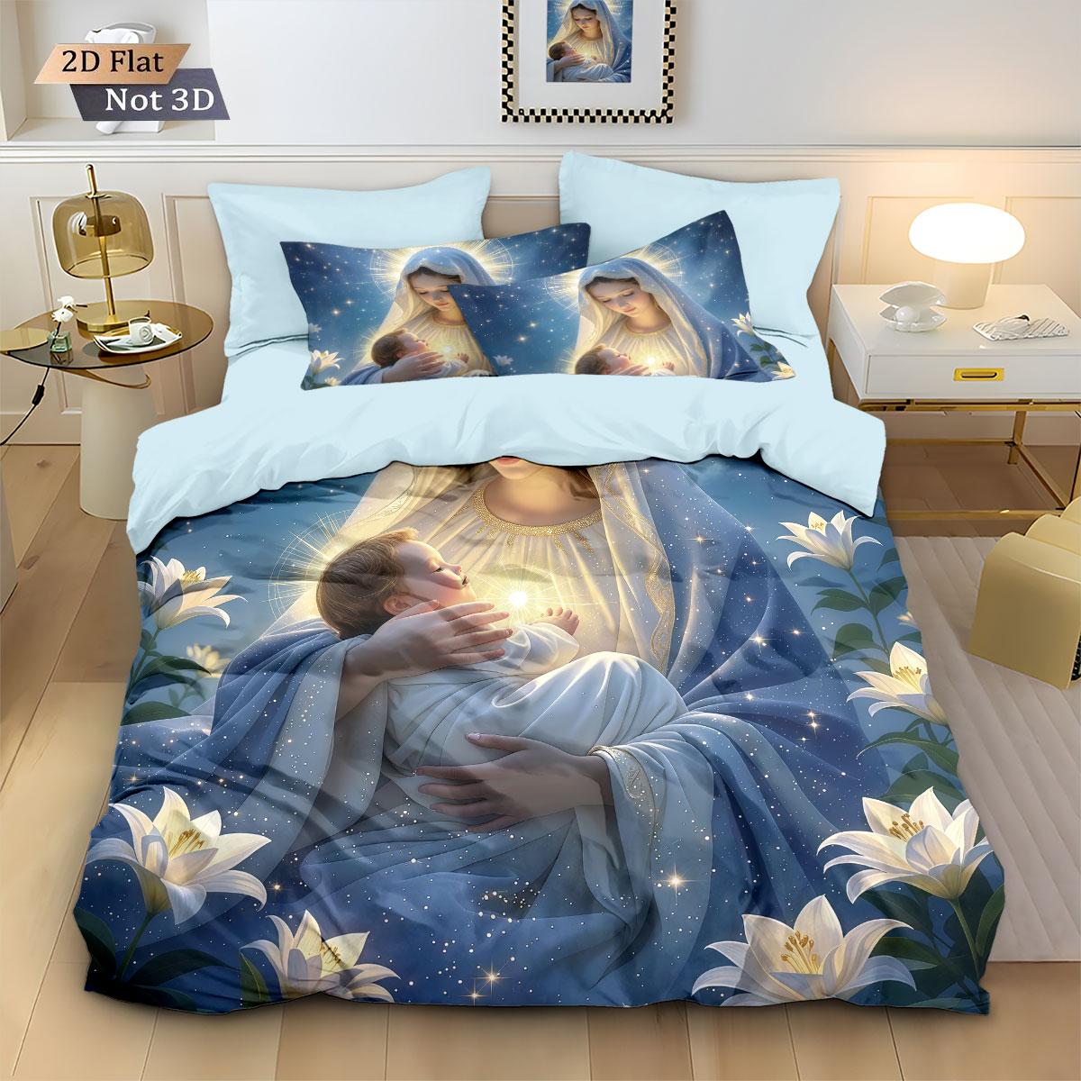 

3 шт. Постельный комплект без сердцевины с принтом Пресвятой Девы Марии, мягкий и удобный, для спальни в общежитии, разные размеры, можно стирать в машине 135x200cm-EU-Single&set