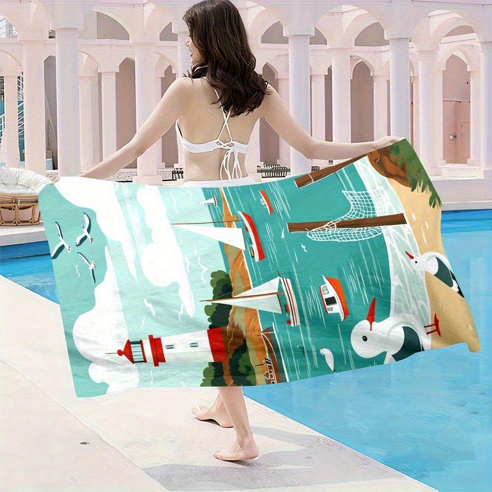 Beach Towel Lighthouse Sailboat Pattern Sunscreen and Windproof Suitable for Beach Pool Camping Travel Beach Blanket