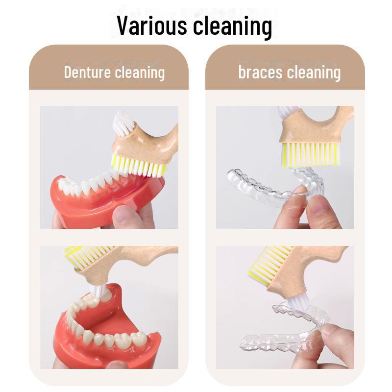 Denture Toothbrush with Dual Heads, Hard Bristles for Deep Cleaning, Eco-Friendly Biodegradable Materials, Free Shipping