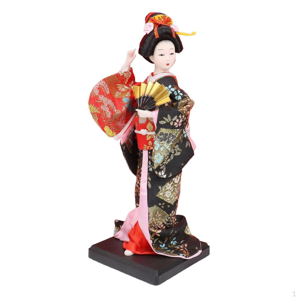 23cm Ethnic Japanese Geisha Doll Collectible Figurine, Vintage Kimono Girl Statue for Table
