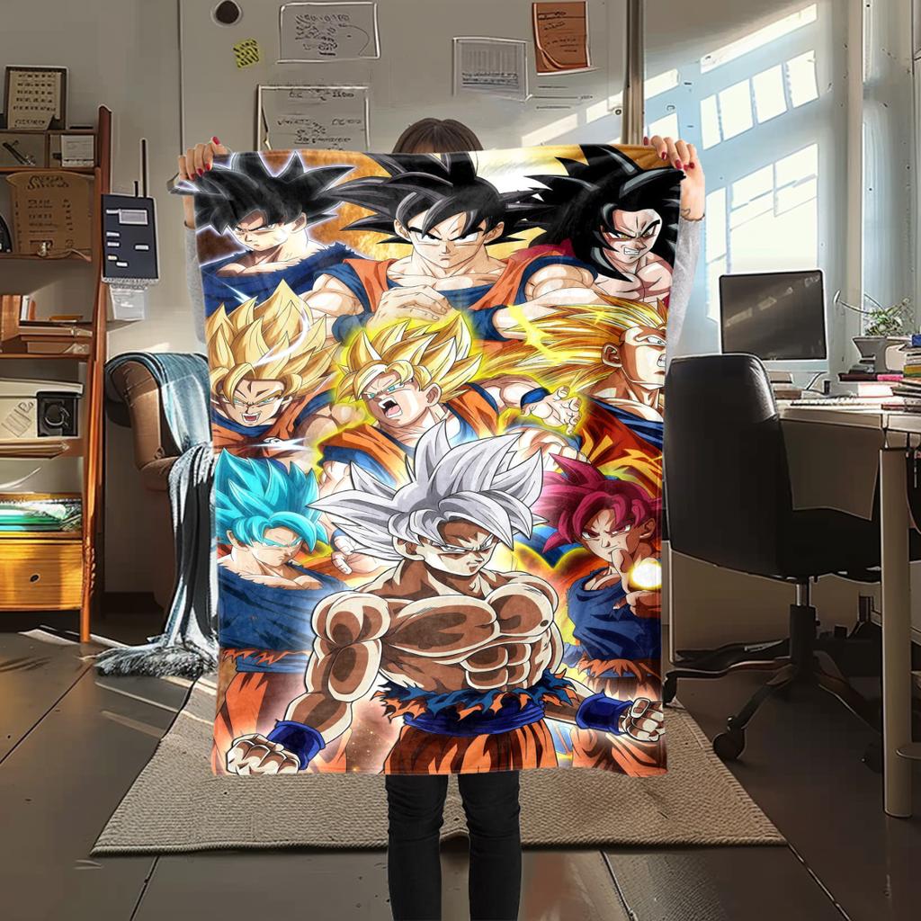 1PC Son Goku Print Flannel Blanket, High quality All Seasons, Home Decor, Warmth and Comfort, Perfect for Christmas Gifts