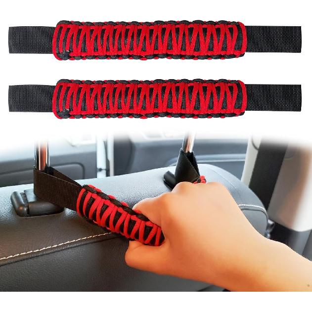 

2Pcs Headrest Grab Handles, Car Front Rear Seat Back Roll Bar Grip Handles Kit, Nylon Grab Handl with Headrest Mounted, Heavy Duty Automotive червоний