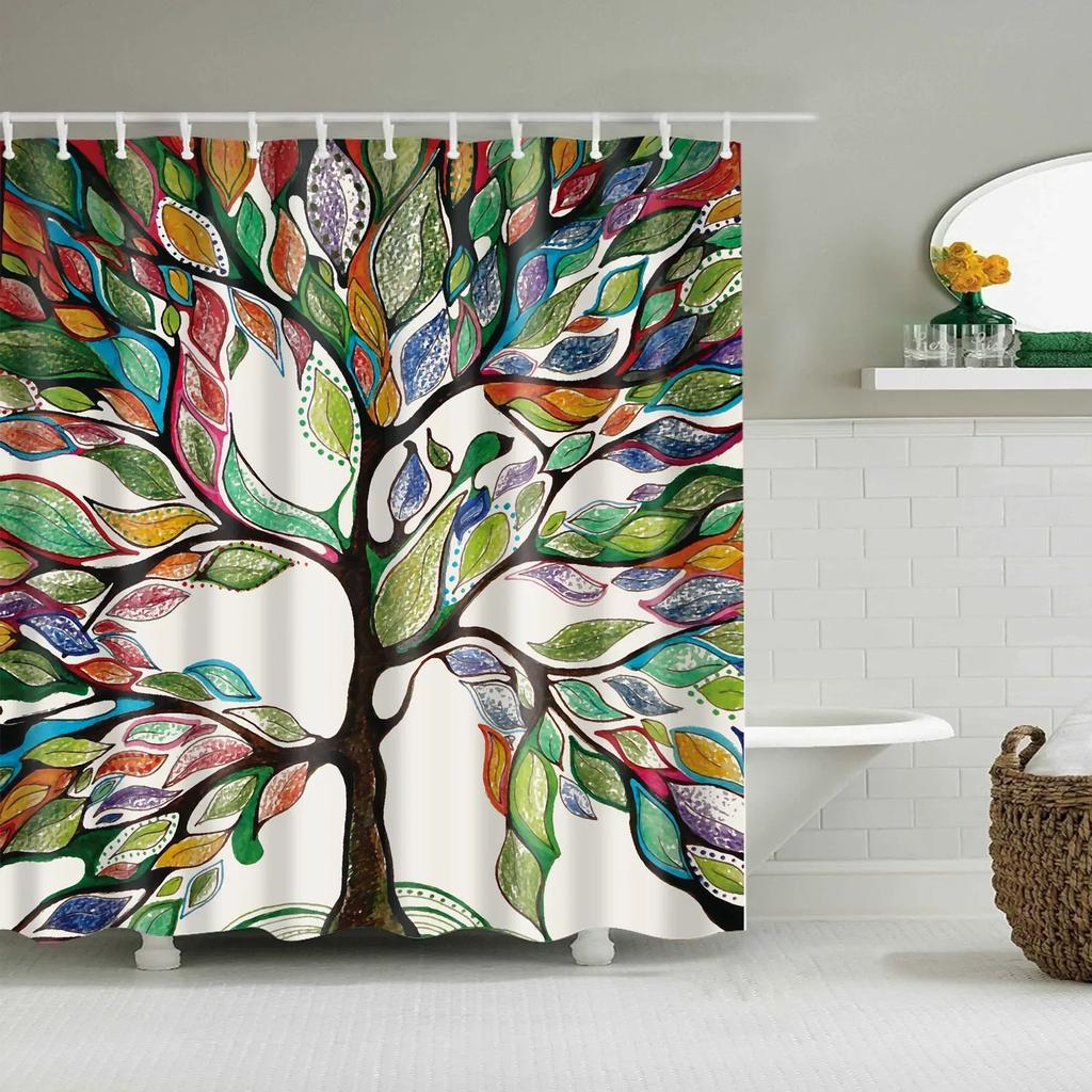 3D Tree Scenery Shower Curtains Bathroom Curtains High Quality Waterproof Polyester Bath Curtain with 12 Hooks for Home Decor