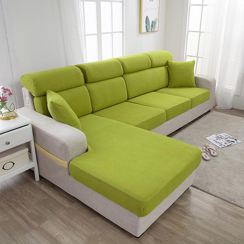

1Pc Solid Color Jacquard Sofa Seat Cushion Cover Polar Fleece Elastic Sofa Cover For Living Room Chair Cover Furniture Protector 1PC Size 10 зелёный