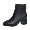 Fashion 2024 Winter New Thick Heel Plus Velvet Square Toe  Boots Women Net Red Short Tube Rear Zipper Solid Color Women's Boots