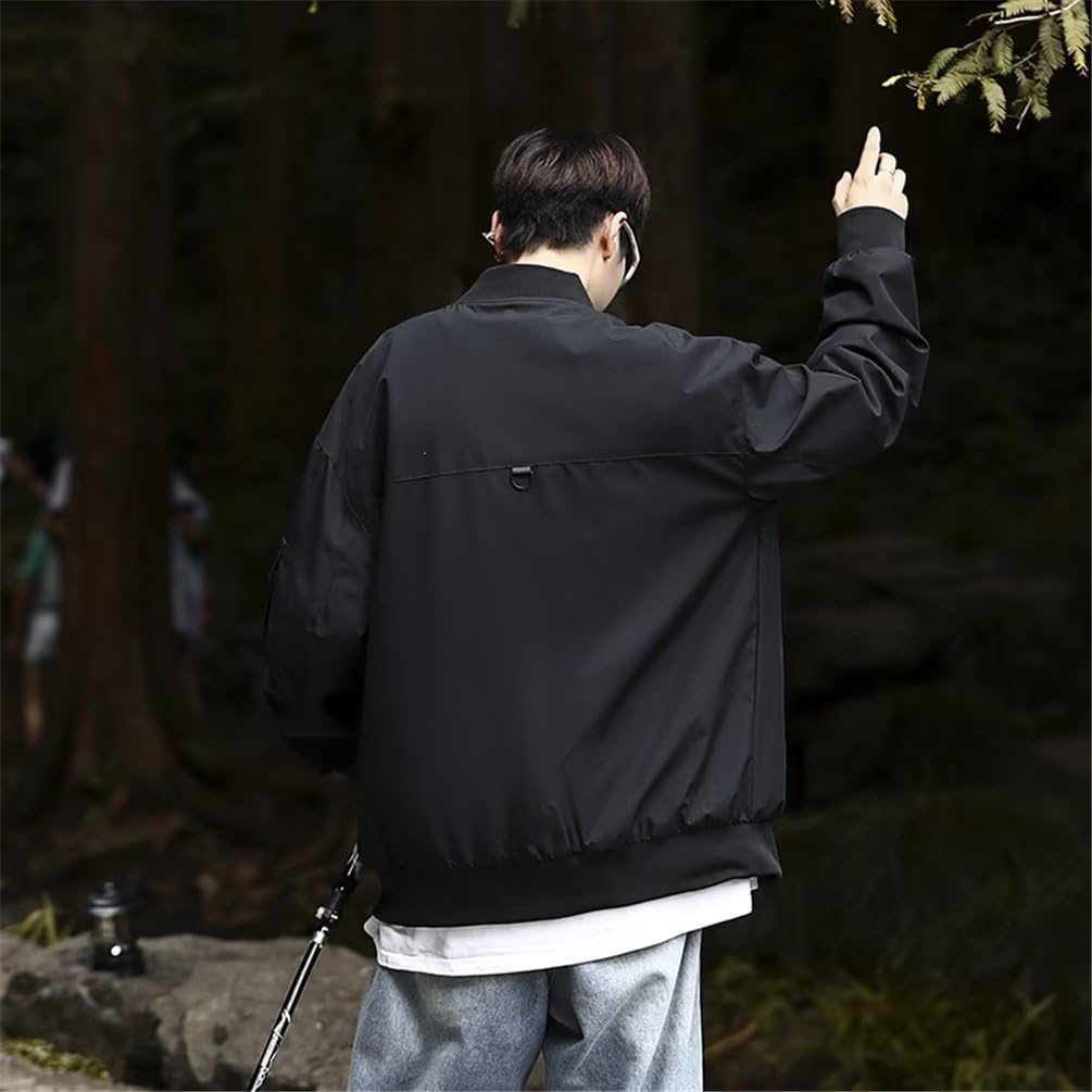 Trysimple Sukajan Irregular Lightweight Sizes Collar Men's Jacket, Blouson/Baseball Jacket, Spring/Autumn Outerwear, L-9XL, Stand-Up (5XL Black)