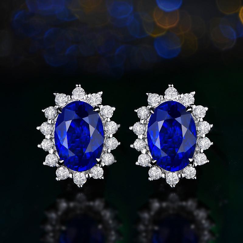 European and American Fashion Simplicity Classic Noble Temperament Sapphire Earrings Fully Set with Ear Accessories