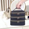 3-Layer Large Capacity Quilted Makeup Bag Organizer with Handles - Suitable for Travel and Home Organizer
