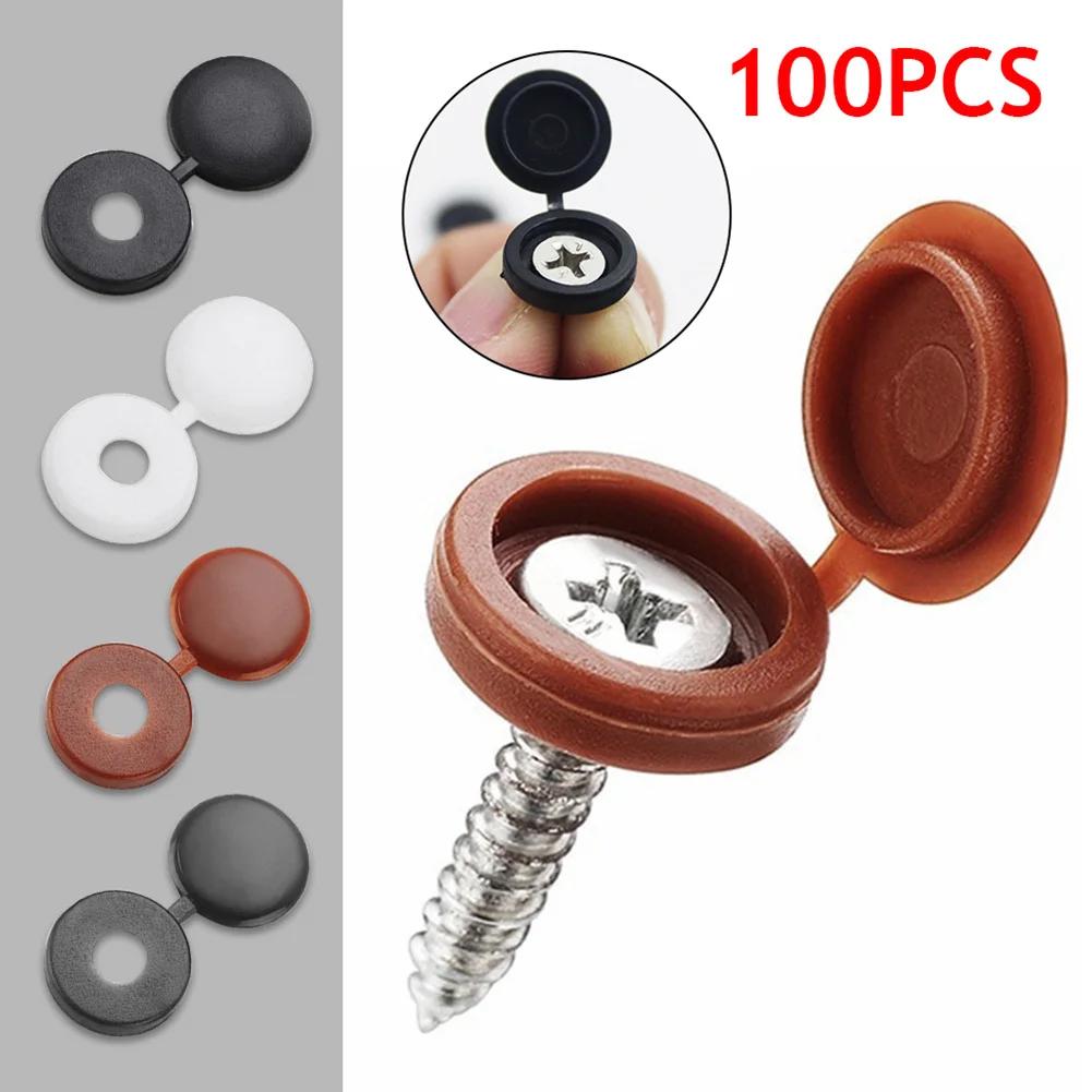 100pcs Hinged Plastic Screw Cap Cover Nuts Fold Snap Protective Cap Button For Car Furniture Decorative Nuts Bolts Hardware