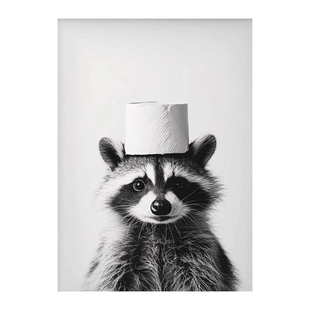 Highland Cow Otter Cat Raccoon with Toilet Paper Poster Print Canvas Painting Bathroom Wall Art Funny Toilet Humor Home Decor
