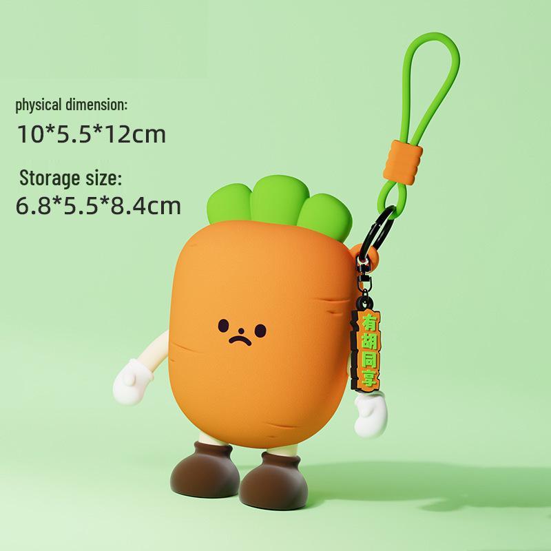 Q Version Cartoon Vegetable Silicone Keychain Earphone Coin Mini Bag Pendant for Kids