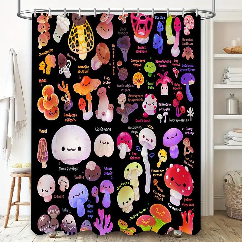 Spooky Mushroom Shower Curtain Halloween Forest Psychedelic Home Decor Gothic Nature Tapestry Dark Academia Wall Hanging Gift