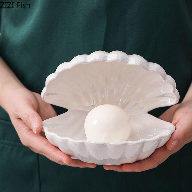 Dream Pearl Ceramic Lamp Desk Decoration Seashell Night Lamp Crafts Shell Storage Box Porcelain Ornaments Modern Home Decor