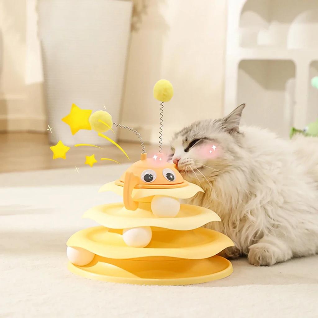 Three Layer Bee Shaped Track Amusement Disc Cat Toy with Detachable Top Swinging Teasing Ball - Clean Design Pets Toy Playing