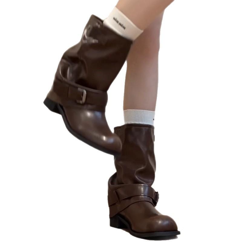 Fashion tribal locomotive boots knight boots fashion boots women's 2025 autumn and winter new niche design stacking boots Martin boots