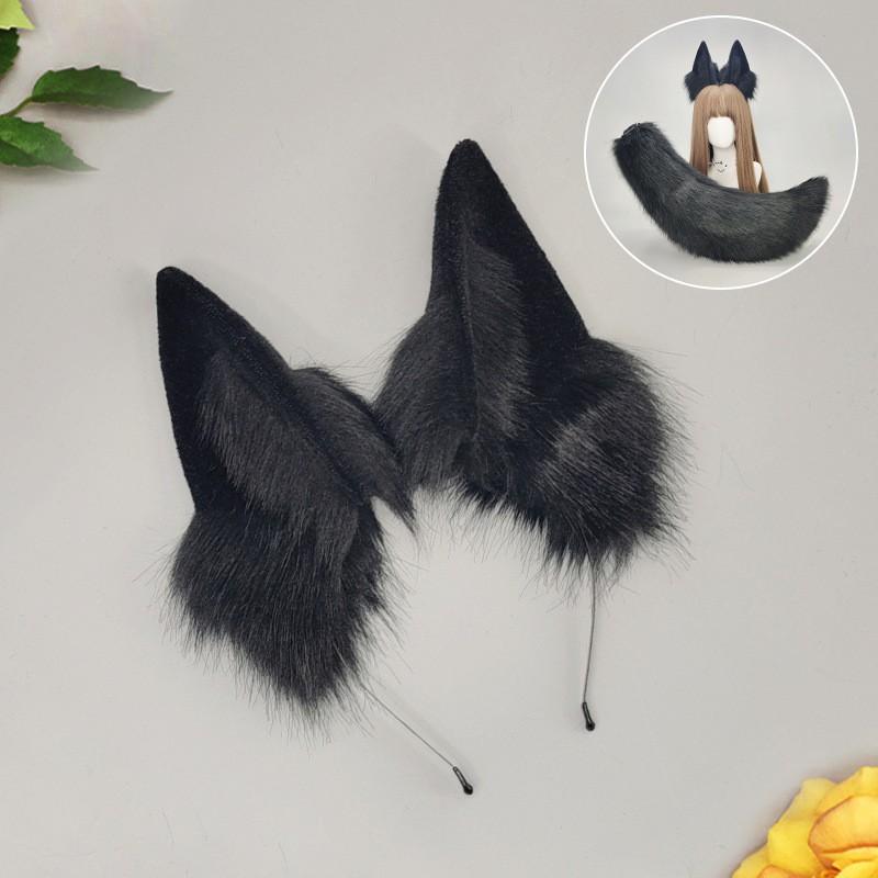 Handmade Cosplay Wolf Ears Headband Tail Set Adults Anime Costume Accessory Black Themed