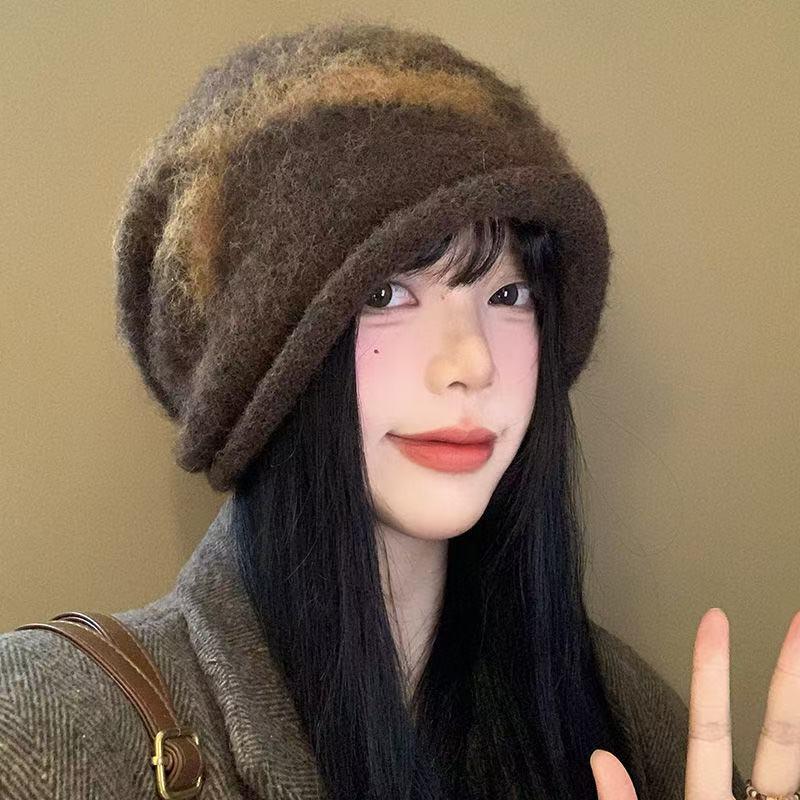 Korean Retro Bow Slouchy Knit Beanie with Ear Protection for Women