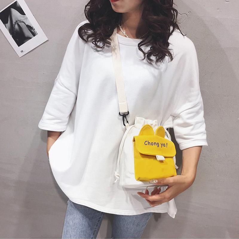 Cute Canvas Bag New Solid Color, Small Ear Crossbody Bag Women's Ins Style Large Capacity Crossbody Bag