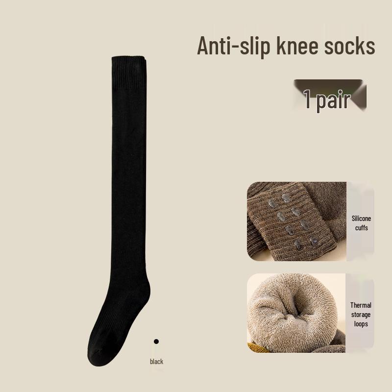 

Velvet Lined Non-Slip Thigh High Socks - Winter Warmth One Size