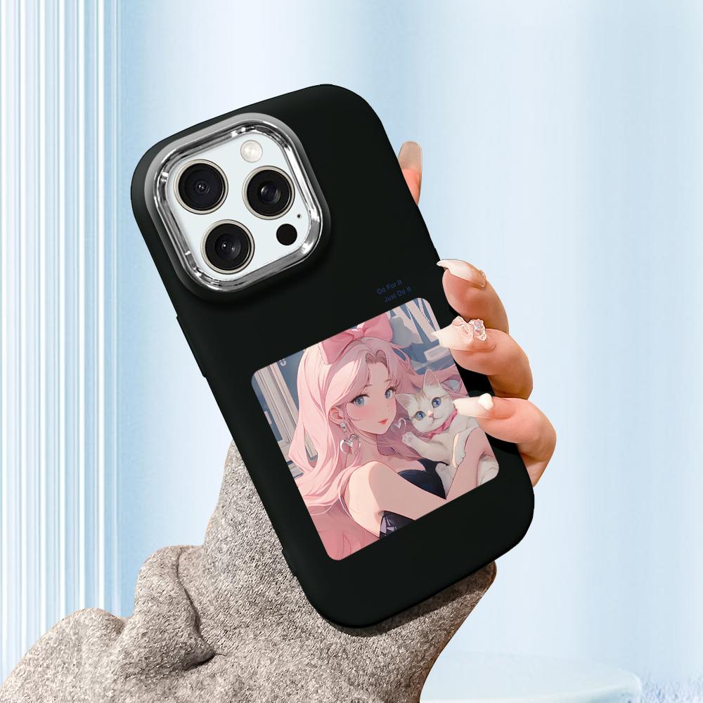 

For Samsung A15 A17 A35 A56 S25 S24 S23 Redmi 10 13 14C Note11 Note14 Xiaomi 13T Cartoon Black Cat Silver Edge Soft Liquid Silicone Protective Casing Redmi 10 чорний