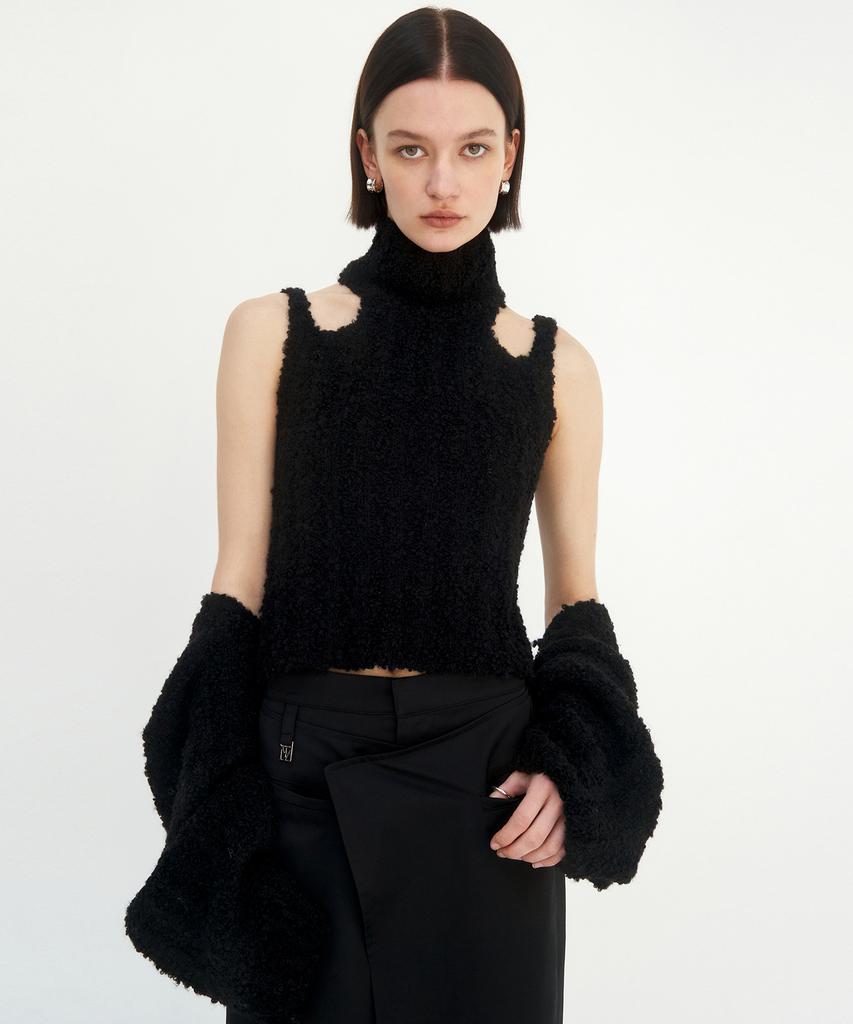Teulimingbeodeu Shoulder Cutouts Knit Set-Up Bolero&Sleeveless [ Black ]