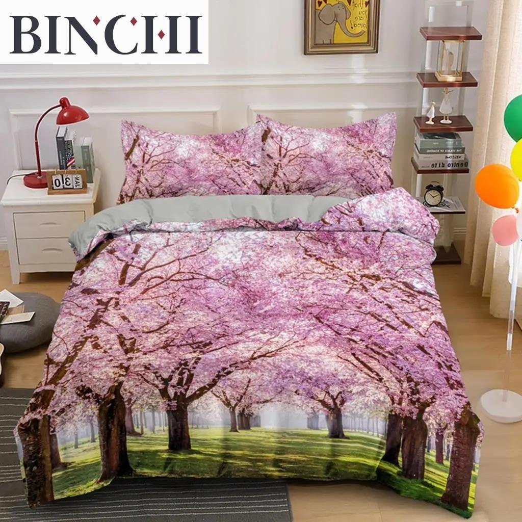 Erik Çiçeği Nevresim Takımı King Pembe Çiçekli Kız Çocuklar İçin Mikrofiber Dallı Baskılı Yatak Örtüsü Takımı