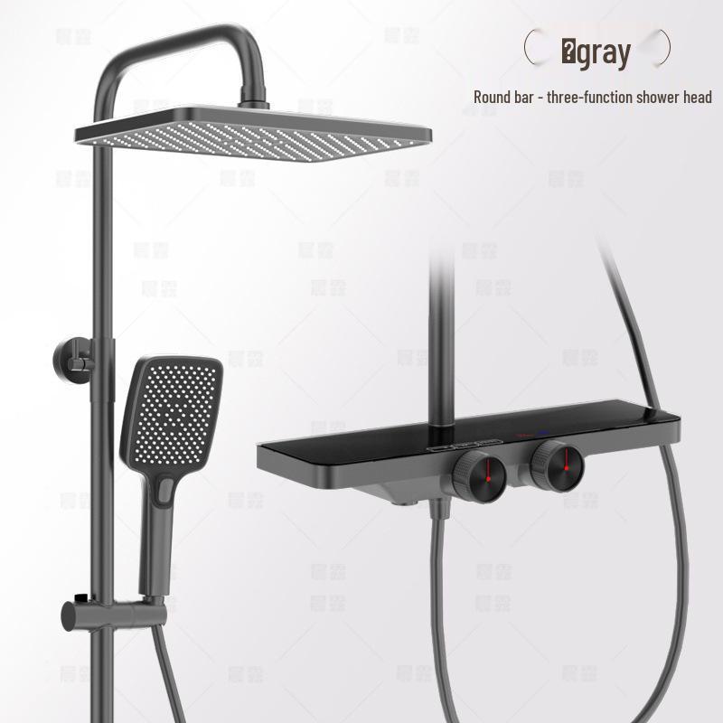Pressurized All-Copper Shower Head with Gray Digital Display and Storage Set