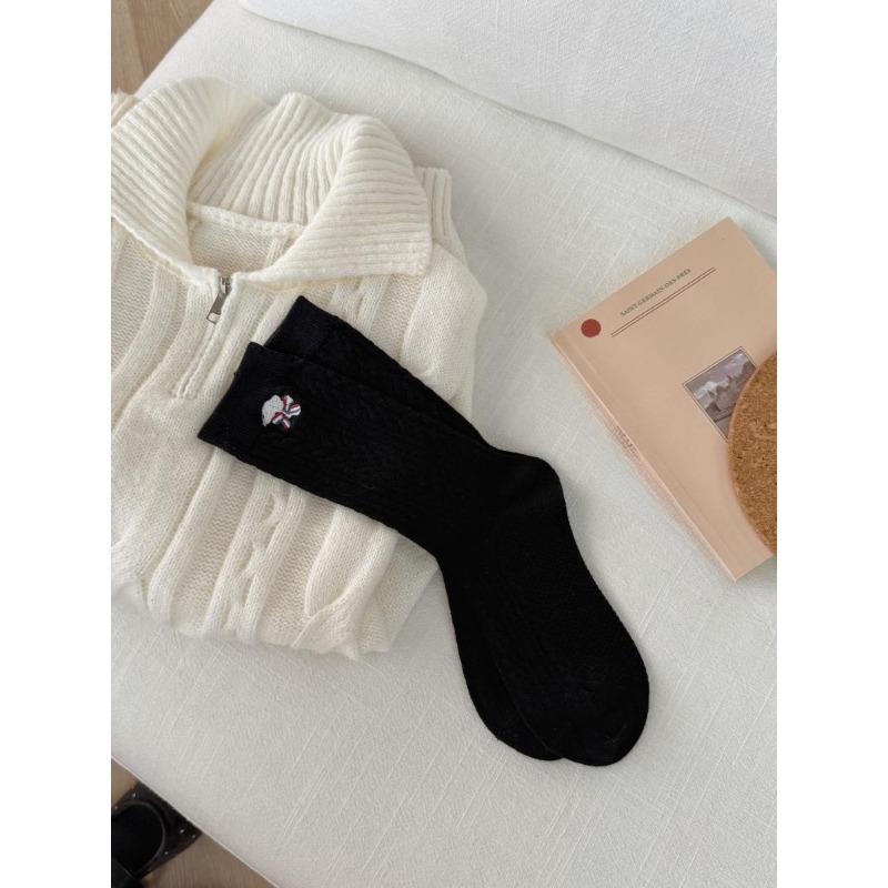 Female Autumn and Winter Warm New Products Collision Color Puppy Embroidery Wool Tube Pile Socks