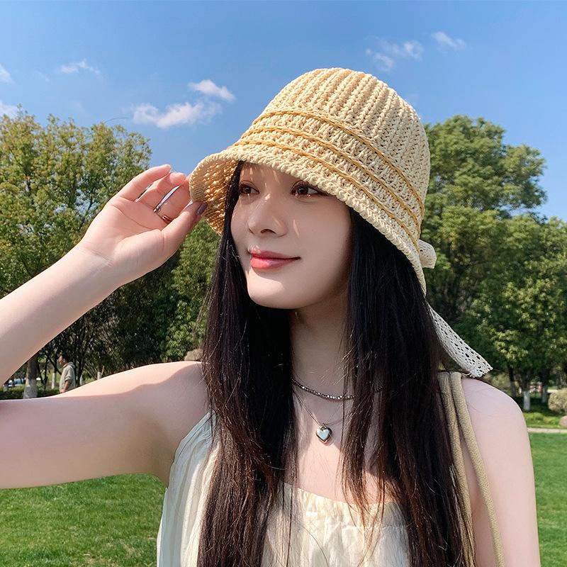 Knitted fisherman's hat children's breathable hollow sun hat spring and summer face small casual versatile beach basin hat