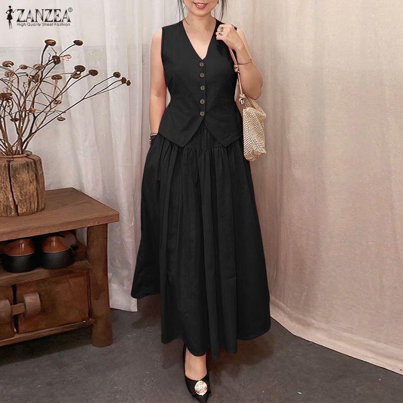 ZANZEA Women Sleeveless Vest Tops and Long Skirts Summer Two Piece Suit Sets