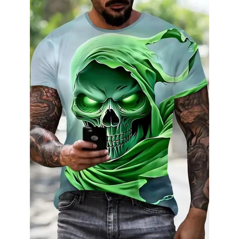 

Men s 3D Hat Skull Print T-Shirt Casual Crew Neck Short Sleeve Tee Personality Punk Graphic T Shirts Oversized Men s Clothing S
