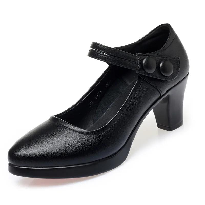 Female Classic Round Toe High Quality Black PU Leather Shoes Thick Heels Platform Pumps 2026Spring Office Women High Heel Shoes