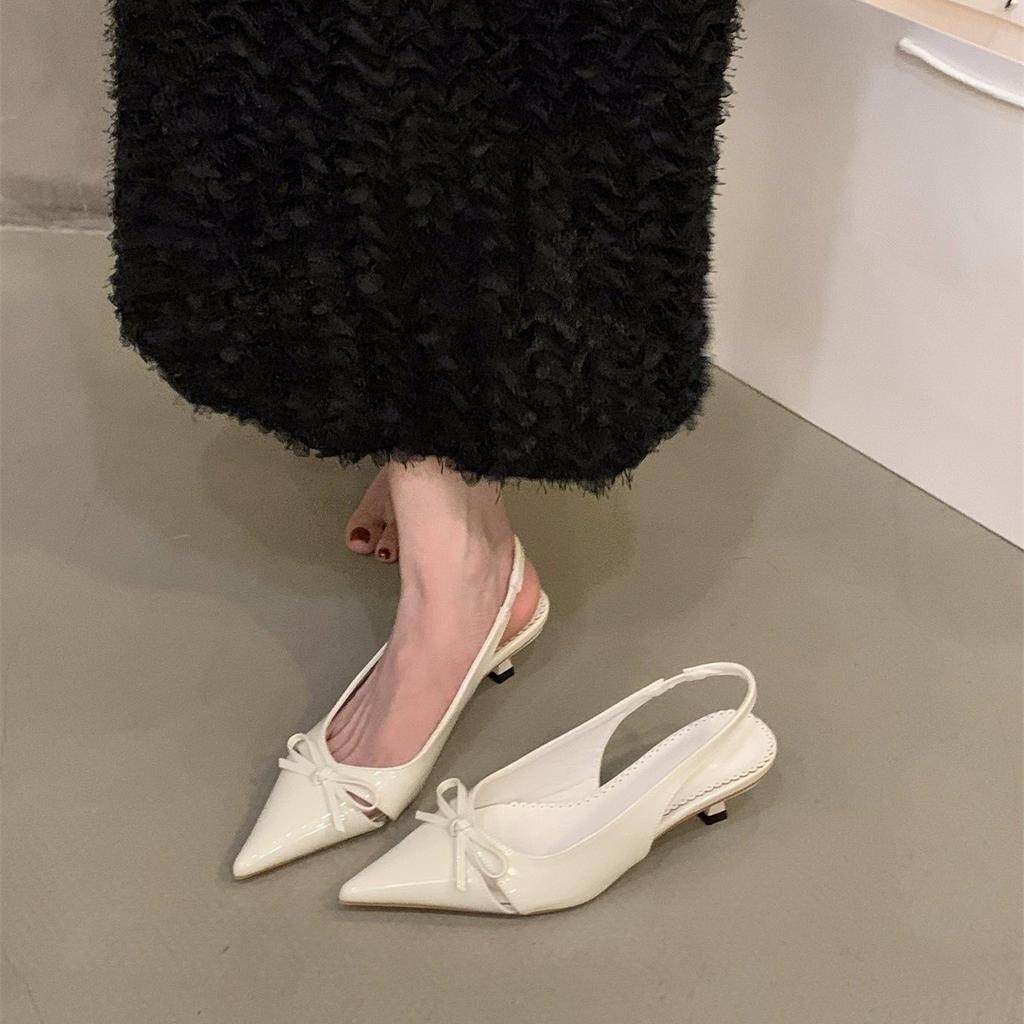 Kitten Heel High Heels Bag Head Sandals Fairy Shoes New Spring Bow Pointed Single Shoes
