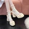 Fashion Spring/Autumn New Style Round Toe Square Heel Increased Fashion Elegant High Heel Women's Shoes Bow Decorated Mary Jane Shoes