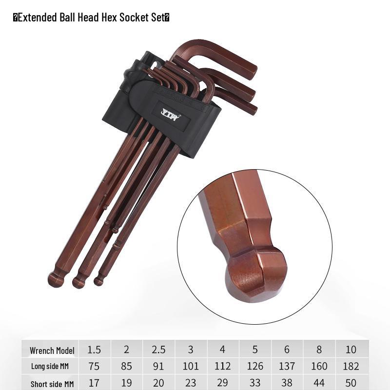 Nine-Piece Metric & Imperial L-Shaped Hex Key Set with Flat & Ball Heads Medium Length Ball Head Set