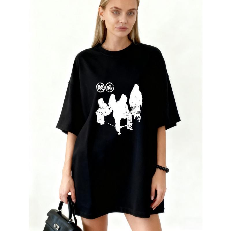 

Oversized T Shirt Dress Black Mickey Mouse Graphic Print Casual Streetwear For Women XXXXL чорний