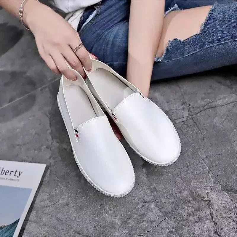 White Flats Cut-Out Woman Loafers Leather Slip On Shoes Low Heels Casual Shoes Espadrilles Ladies Shoes Women Sneakers