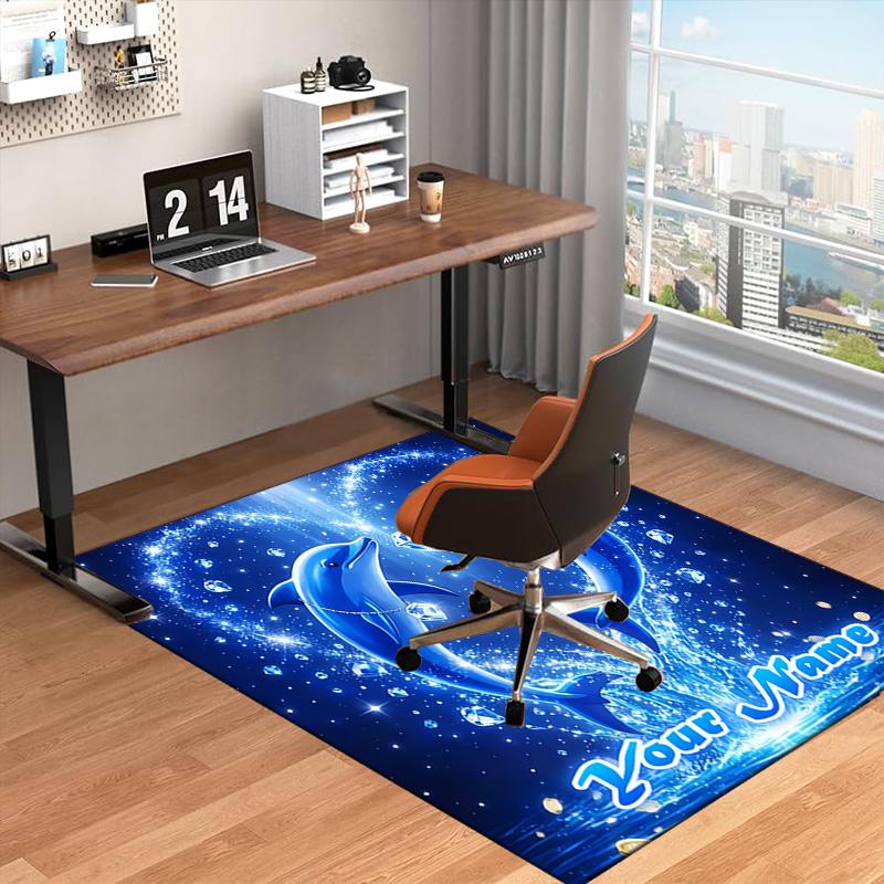 1PC Custom Name Dolphins Heart Shape Theme Floor Mat Ideal for Living Room, Game Rooms, Office, Bedroom,Floor Mat Playful Design