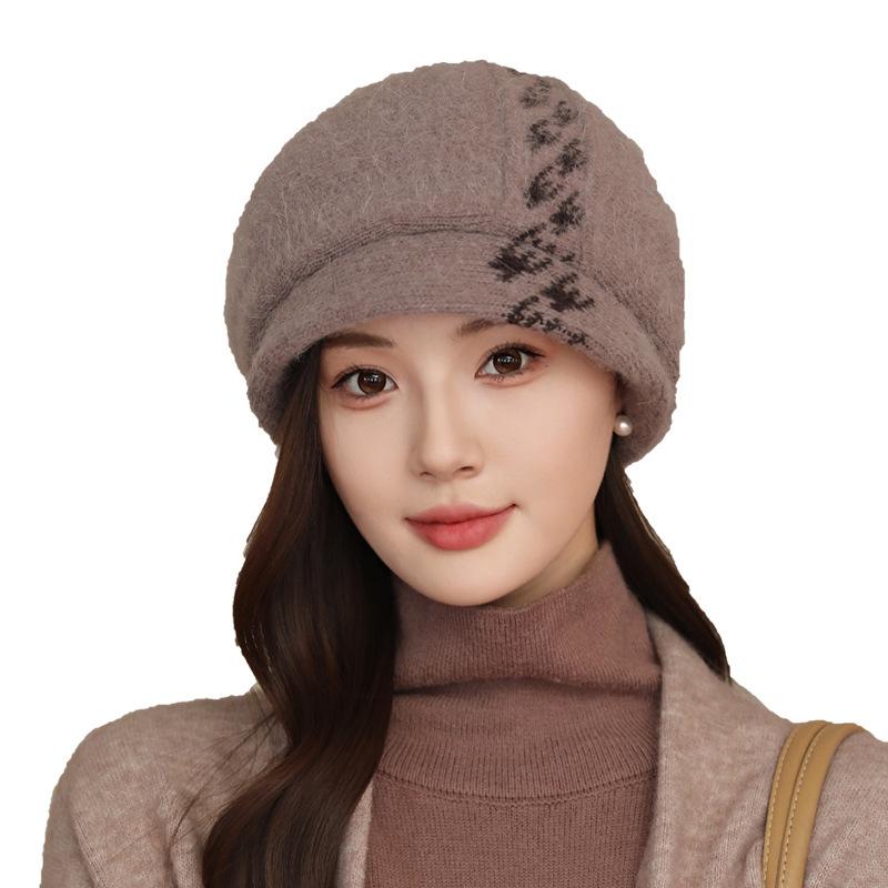 Autumn and Winter Temperament Elegant Mother Hat Women Versatile Middle-aged Elderly Knitted Wool Hat Windproof Ear Protection Beret