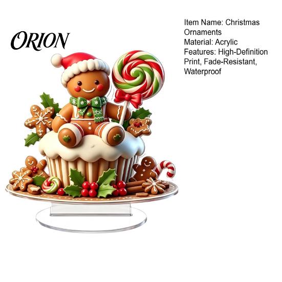 Shatterproof Christmas Ornaments Apple Lollipop 2D Acrylic Figurine, Ornament with Santa Snow Gift for Friends Scene Inside, Tabletop Decor