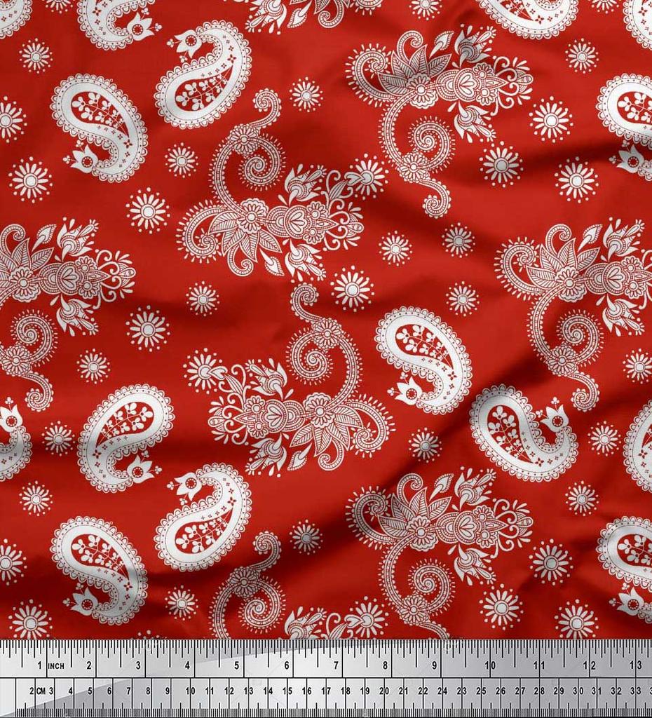 Kaufe Soimoi Japan Krepp-Satin-Stoff, Blumen- und Paisley-Druck