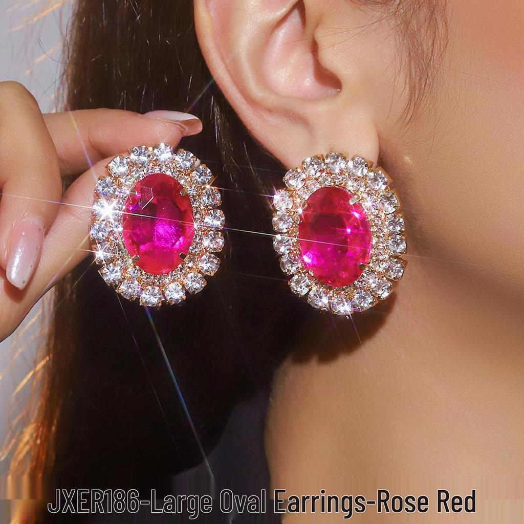 Exaggerated Geometric Heart Crystal Stud Earrings: Pink, Green, Black - Versatile Evening Ear Accessories