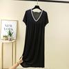 Übergröße M bis 6XL Modal V-Ausschnitt Nachthemd Sommer Damen Locker Hauskleid Einfarbig Lässig Langes Nachthemd Komfort Hauskleidung