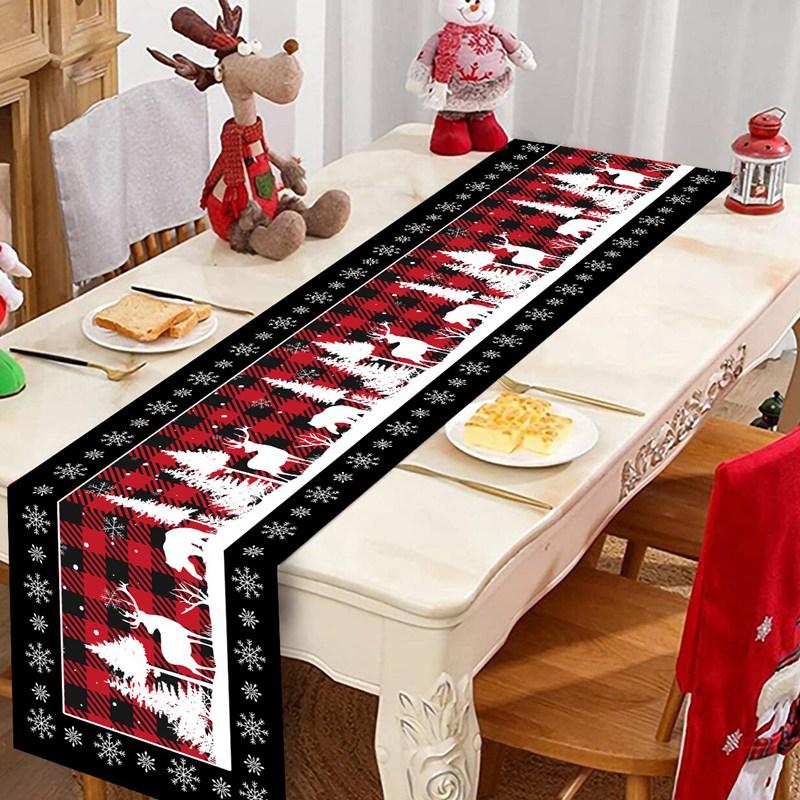 Christmas Ball Buffalo Plaid Table Runner Merry Christmas Decorations For Home Decor Xmas Table Flag Cover Gifts Happy New Year